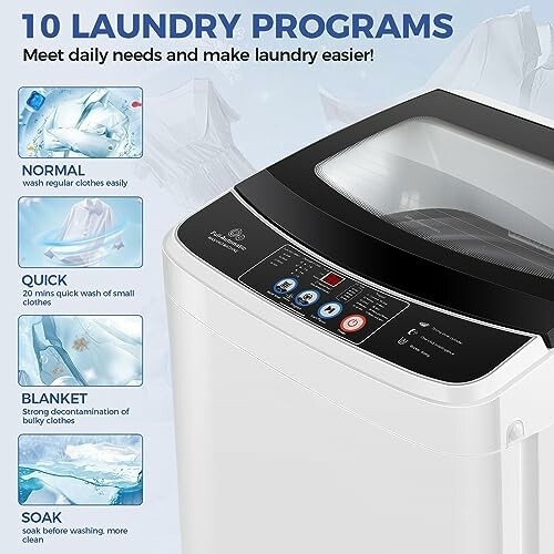 Washing machine with 10 laundry programs display